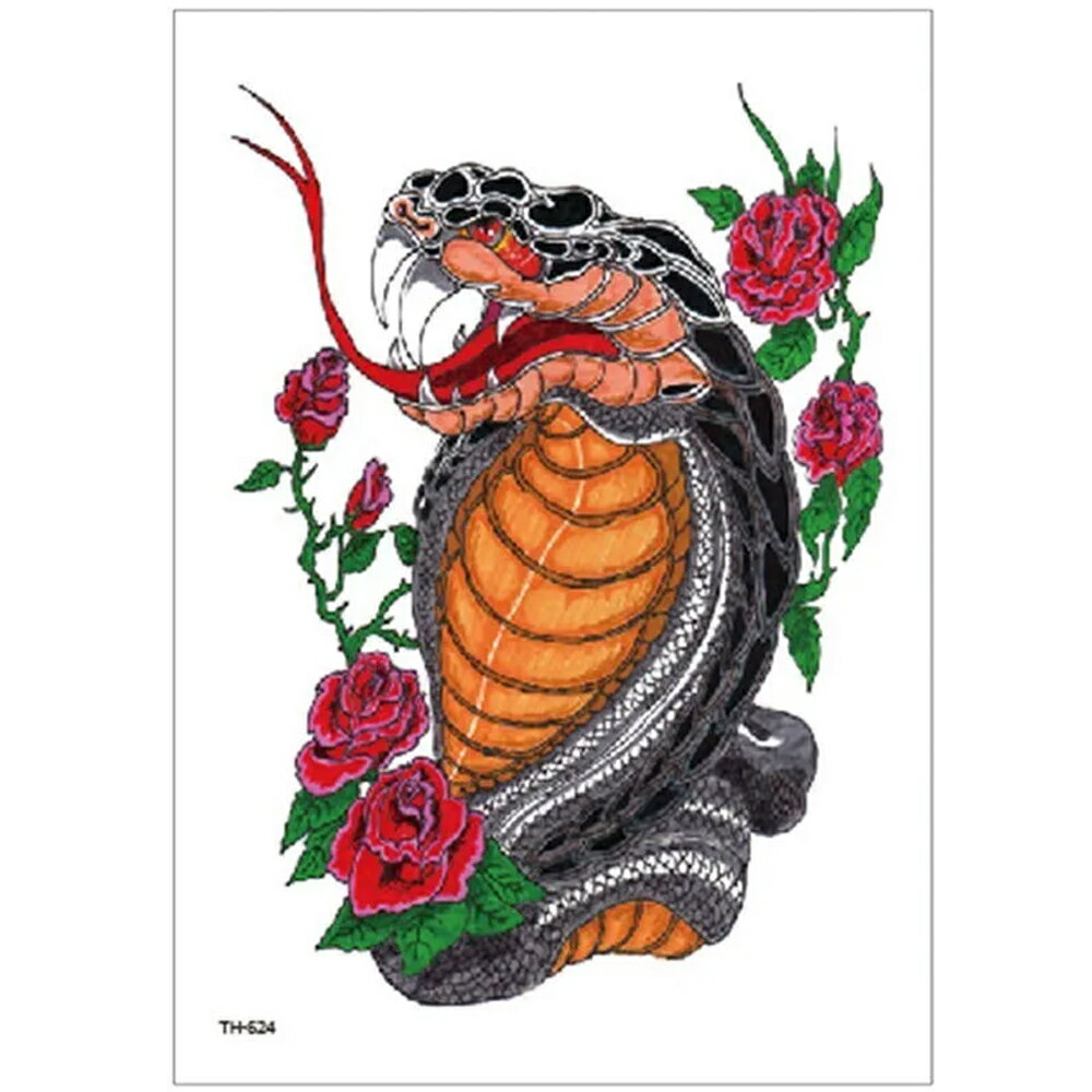 大きめフェイクタトゥーステッカー 1シート スネーク コブラ スネイク 蛇 へび ヘビ 花 フラワー おしゃれ タトゥシール メンズ レディース 仮装 入れ墨 小道具 撮影 コスプレ 大きい 腕 胸 肩 背中 お腹 太腿 足首 腰 太もも 刺青