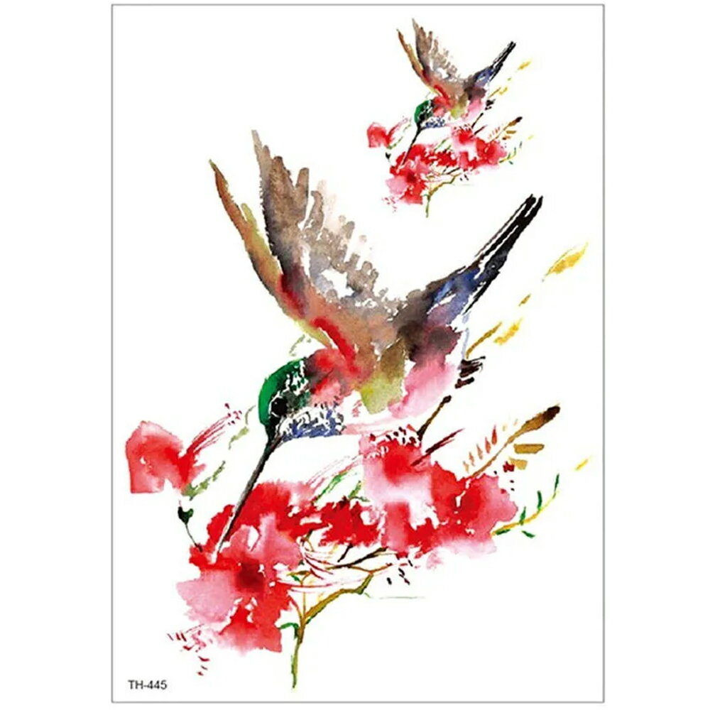 大きめフェイクタトゥーステッカー 1シート はちどり ハチドリ 鳥 バード 花 フラワー おしゃれ タトゥシール メンズ レディース 仮装 入れ墨 小道具 撮影 コスプレ 大きい 腕 胸 肩 背中 お腹 太腿 足首 腰 太もも 刺青