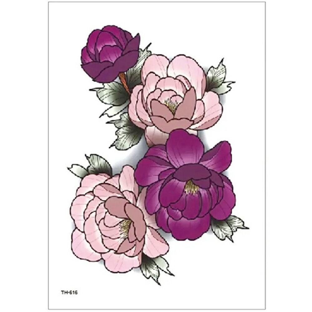 大きめフェイクタトゥーステッカー 1シート 紫色 パープル 花 フラワー おしゃれ タトゥシール メンズ レディース 仮装 入れ墨 小道具 撮影 コスプレ 大きい 腕 胸 肩 背中 お腹 太腿 足首 腰 太もも 刺青