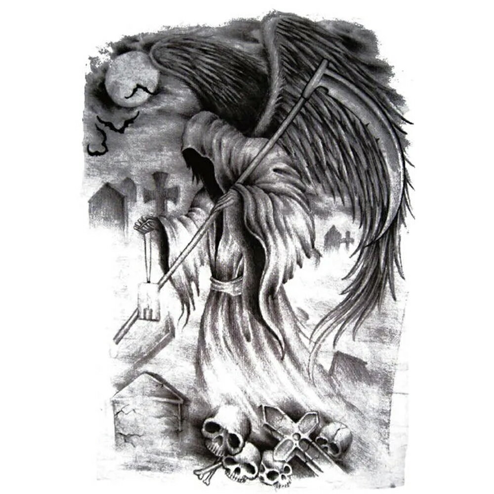 背中用 フェイクタトゥーステッカー 大きいサイズ ビッグサイズ 死神 デビル サタン アクマ 悪魔 スカル 髑髏 どくろ ガイコツ がい骨 骸骨 十字架 クロス お墓 墓地 翼 コウモリ 蝙蝠 タトゥシール メンズ レディース 仮装 変装 入れ墨 小道具 衣装 映画