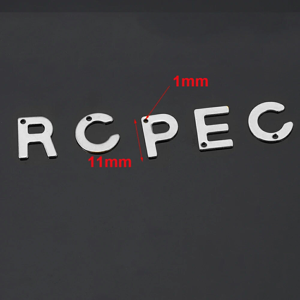 DIY用 穴あき アルファベット イニシャル ステンレス製 パーツ 1個販売 ハンドメイド用パーツ メンズ レディース 手作り 金具 英語 レター 筆記体 ゴシック体 文字 チャーム ピアス用 イヤリング用 アンクレット用 ネックレス用 ペンダント用 シルバーカラー 手芸用 修理 3