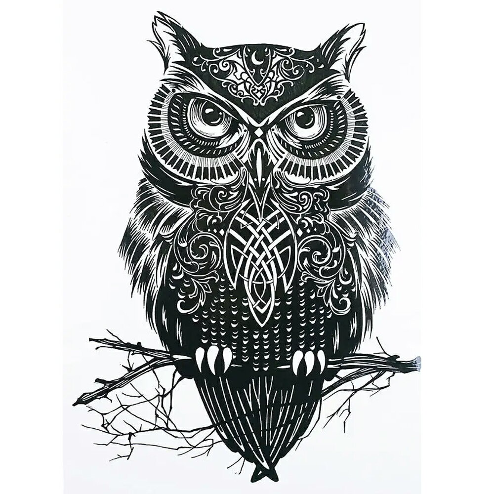 大きめフェイクタトゥーステッカー 1シート フクロウ 梟 オウル 白 黒 鳥 バード かっこいい パンクロック 歌手 可愛い タトゥシール メンズ レディース 仮装 入れ墨 小道具 コスプレ 大きい 腕 胸 肩 背中 太腿 足首 腰 太もも 刺青 偽物 プレゼント たとぅ