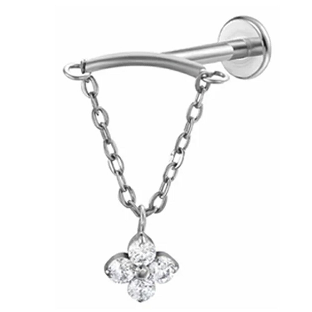 [ 16G 高品質 チタングレード23 ボディピアス] フォークリスタルチタンインターナルラブレット 16g 16ゲージ メンズ レディース 鎖 クサリ チェーン 揺れる 石付き ジュエル ストーン ジルコニア 4個 4粒 シルバー 銀色 ゴールド 金色 G23 チャーム