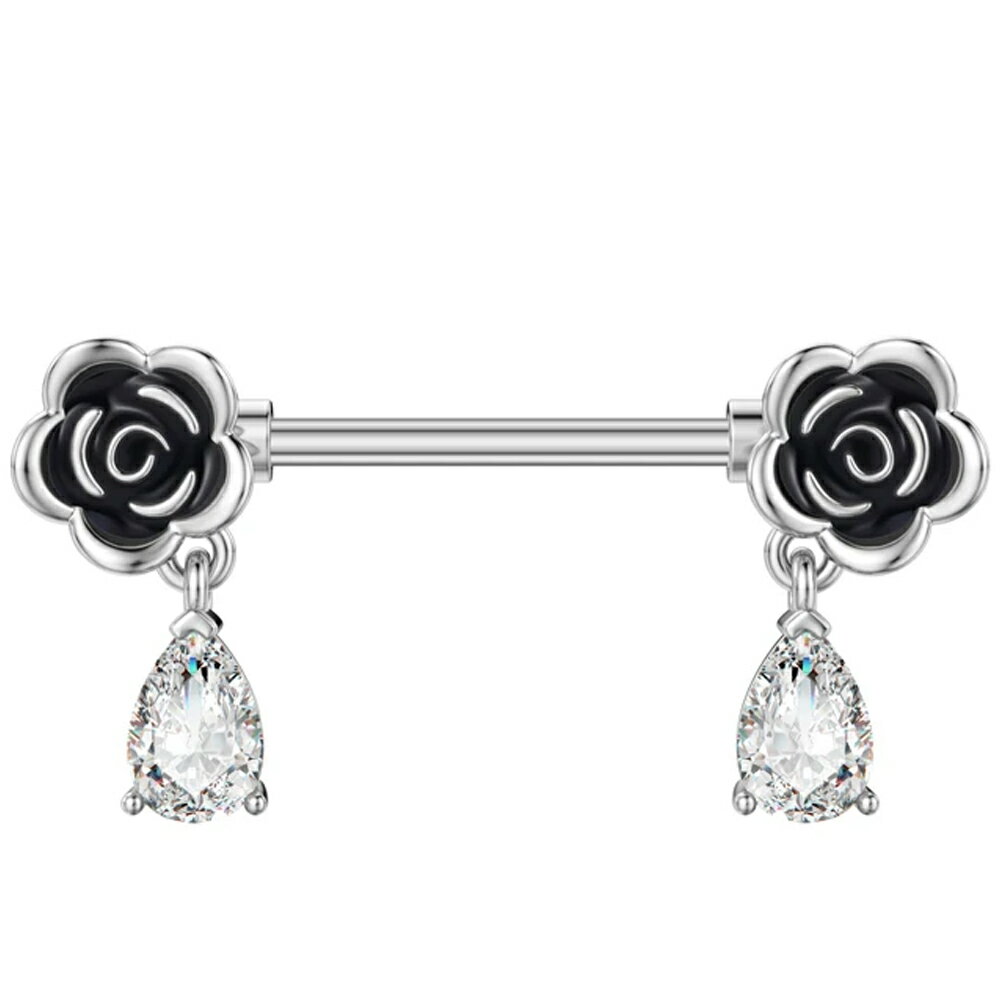 [ 14G ニップルピアス ヘリックスピアス ] フラワーティアドロップ ストレートバーベル 14ゲージ 軟骨 乳首 胸 耳 乳輪 ボディピアス メンズ レディース サージカルステンレス316L ボディーピアス 石付き ストーン ジュエル ジルコニア チャーム 揺れる 花 涙 滴 雫 しずく