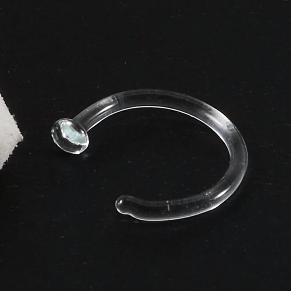 [18g ボディーピアス 透明] クリアガラスノーズリング 1個販売 鼻ピアス ノーズピアス わっか 透明ピアス トウピ 透ピ ボディピアス 18G 18ゲージ メンズ レディース 金属アレルギー対応 つけっぱなし 清潔 クリア 男性 女性 プレゼント はなピアス ギフト 定番 C型