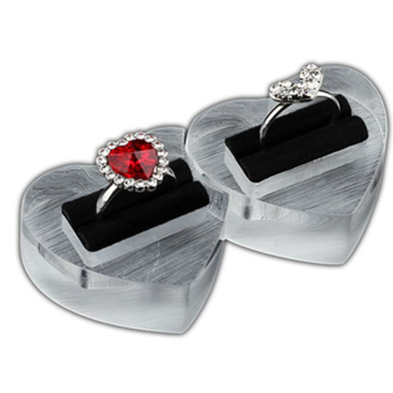 ダブルハート ショーケース用 リングスタンド(ペアリング用) 1個販売 クリア ブラック 透明 黒色 指輪 ディスプレイ 立て アクリル 樹脂 店舗用 撮影用 ...