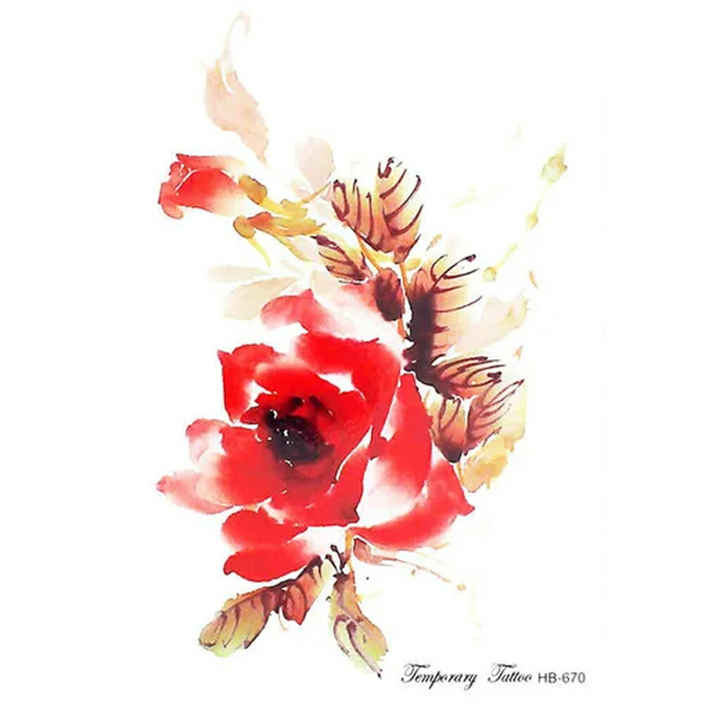 大きめフェイクタトゥーステッカー 1シート レッドローズ 花 薔薇 ばら バラ フラワー タトゥシール メンズ レディース 仮装 変装 入れ墨 小道具 衣装 映画 ドラマ テレビ 撮影 コスプレ 大きい 胸 肩 背中 お腹 太腿 足首 腰 太もも 黒色 刺青 偽物