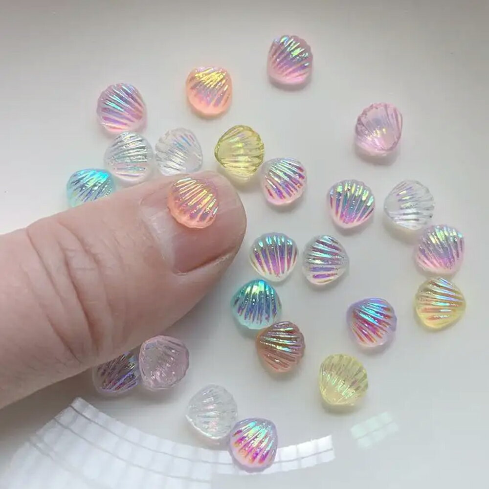 8mm シェルアクリルパーツ/10個アソート 貝殻 ラメ ピンンク ホワイト グリーン パープル アクセサリー ピアス パーツ プラスティック イヤリング 貼り...