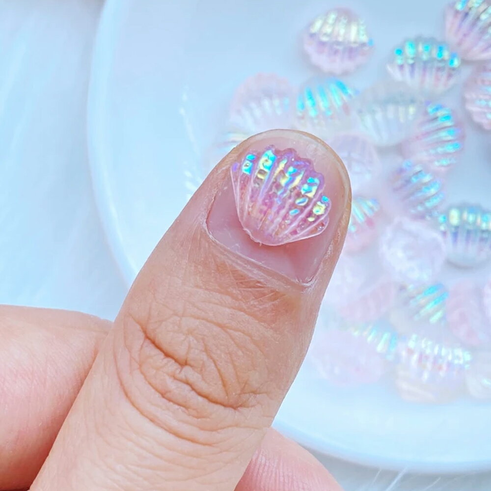 10mm シェルアクリルパーツ/10個アソート 貝殻 ラメ ピンンク ホワイト アクセサリー ピアス パーツ プラスティック イヤリング 貼り付け マグネットピ...