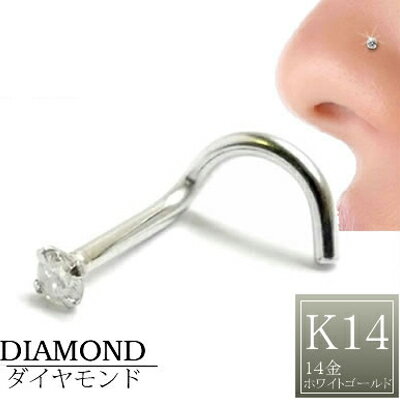 楽天ピアス専門ショップGreen Piercing[ 14金 ホワイトゴールド ダイヤモンド 鼻ピアス 18G ] ダイヤモンド（クラリティ PK2 2.0mm）K14WG 18ゲージ 本物のダイヤモンド 14金ゴールド ギフト プレゼント 高級 ボディピアス メンズ レディース カラット ファーストピアス ノーズスクリュウ ノストリル 白金 男 女