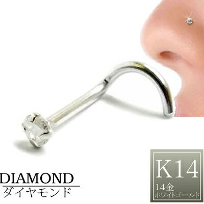 楽天ピアス専門ショップGreen Piercing[ 14金 ホワイトゴールド ダイヤモンド 鼻ピアス 18G ] 小さい 小さめ ダイヤ 品質 （クラリティ PK2 2.5mm）K14WG 18ゲージ 本物 14金ゴールド ギフト プレゼント 高級 ボディピアス メンズ レディース カラット スクリュウ 白金 ノーズスクリュー 2.5ミリ 男性 女性 贈答