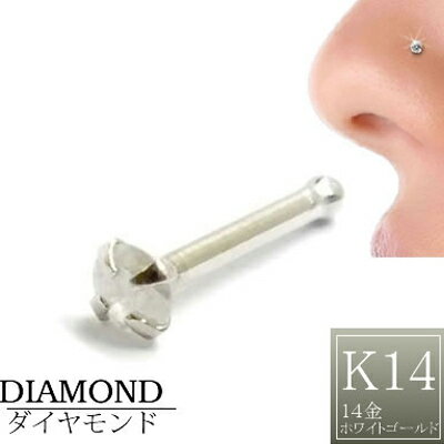 [ 14金 ホワイトゴールド ダイヤモンド 鼻ピアス 18G ] 小さい 小さめ ダイヤ 品質 （クラリティ PK2 2.5mm）K14WG 18ゲージ 本物 14金ゴールド ギフト プレゼント 高級 ボディピアス メンズ レディース カラット 真っ直ぐ ストレート 白金 ノーズスタッド 2.5ミリ