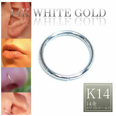 14金 ホワイトゴールド シームレスリング 20G 20ゲージ 本物の金 K14WG 軟骨 セプタム 鼻ピアス ノーズリング ヘリックス ボディピアス メンズ ...