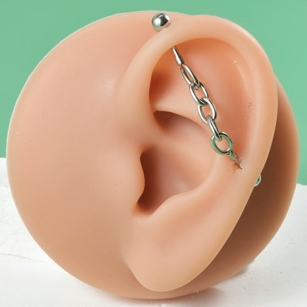 [16G インダストリアル 長いバーベル] フレキシブルインダストリアル（オーバルチェーン）ボディピアス ストレートバーベル リング ボディーピアス 16ゲージ メガバーベル メンズ レディース 長い ロングバーベル 面白い 曲がる 動く 人気 クサリ 鎖 アンカーチェーン