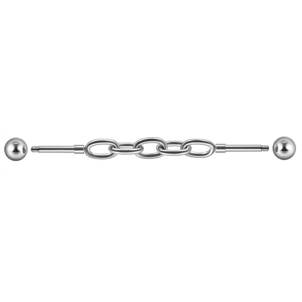 [16G インダストリアル 長いバーベル] フレキシブルインダストリアル（オーバルチェーン）ボディピアス ストレートバーベル リング ボディーピアス 16ゲージ メガバーベル メンズ レディース 長い ロングバーベル 面白い 曲がる 動く 人気 クサリ 鎖 アンカーチェーン