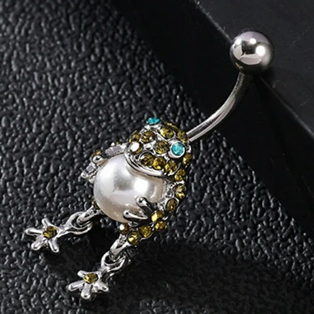 [14G ボディピアス ヘソピアス] フロッグパール へそピアス 14ゲージ ボディーピアス 臍ピアス メンズ レディース サージカルステンレス316L カエル 蛙 かえる 黄緑 グリーン 真珠 ジルコニア ジュエル ストーン 石付き プレゼント ギフト キラキラ