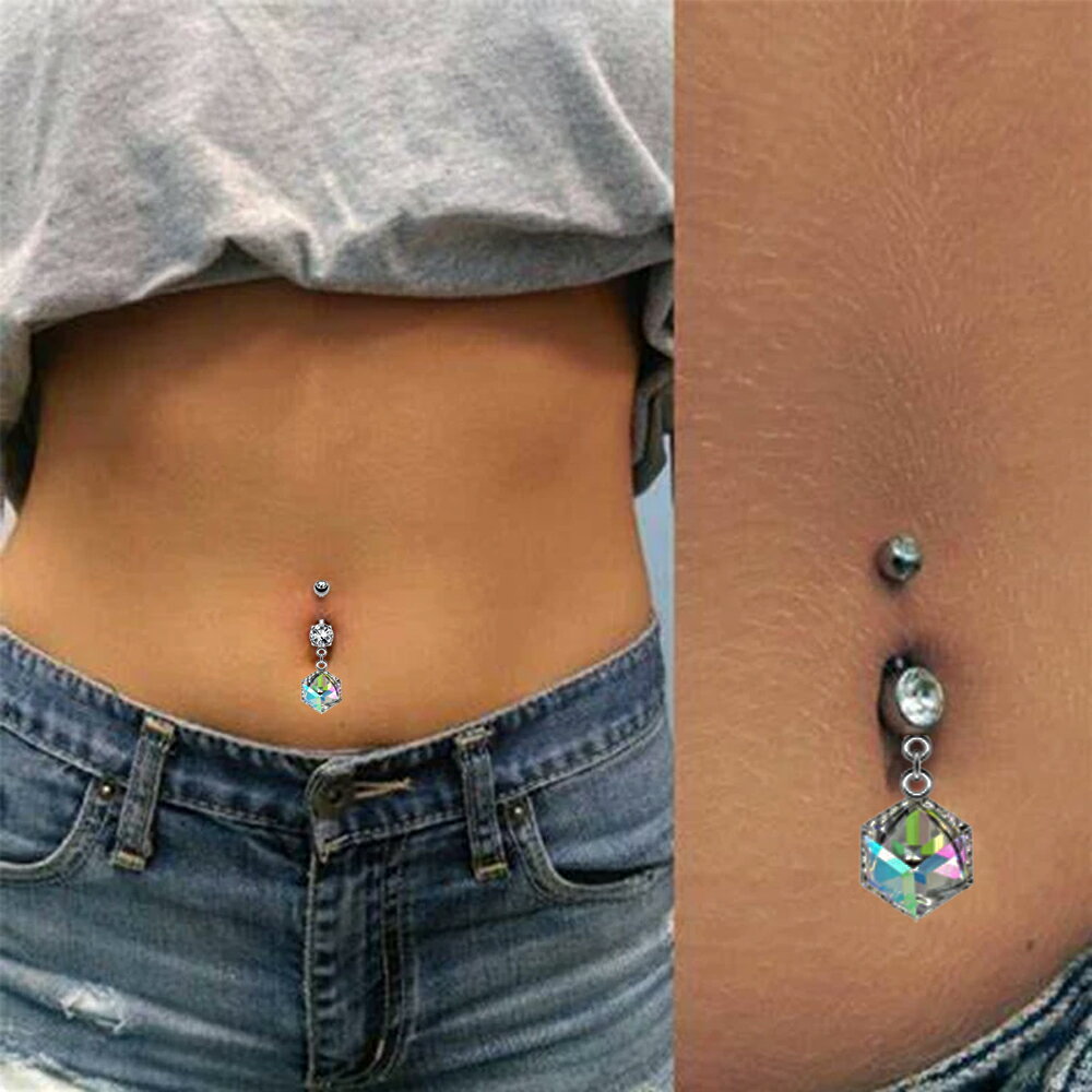 [14G ヘソピアス ボディピアス] レインボーアイスキューブチャーム へそピアス 1個...