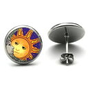 14mm カボションピアス (太陽と三日月) 1ペア 両耳 天体 アニメ ムーン サン 御伽噺 おとぎ話 星 スター 顔 おもしろい 面白い ユニーク 丸型 丸...