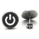 14mm カボションピアス (スタンバイシンボル) 1ペア 両耳 電源マーク グラフィックシンボル ピクトグラム おもしろい 面白い ユニーク 丸型 丸い カボ...
