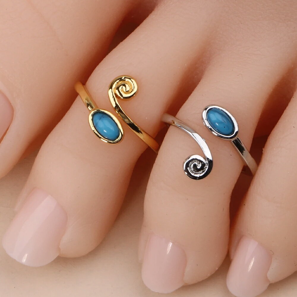 [メンズ レディース 足の指 指輪 ファランジリング] ロールターコイズ トゥリング 足の指輪 トーリング 足のリング ピンキーリング フリーサイズ シルバー ゴールド 金色 銀色 足指輪 小指 関節 指先 夏 イヤーカフ プレゼント 人気 男性 女性 彼氏 彼女 トルコ石 天然石風