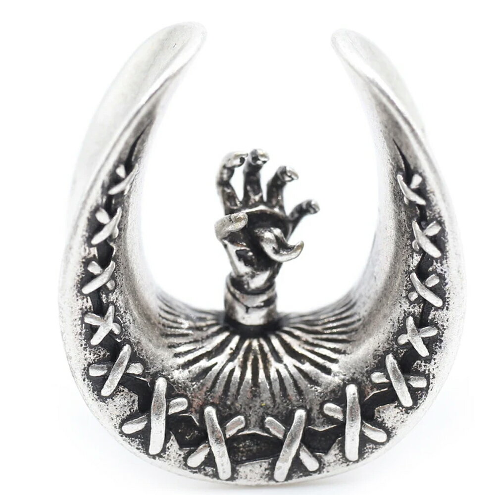 Rakuten - [0G 00G 12mm ボディーピアス] デビルハンドダブルフレア ボディピアス 1個販売 悪魔の手 不気味 立体 涙型 シズク型 雫型 滴型 ティアードロップ型 立体 3D 真鍮 ホール系 メンズ レディース シルバー プレゼント 銀色 お洒落 彼氏 彼女 誕生日 ユニーク 人気 贈物