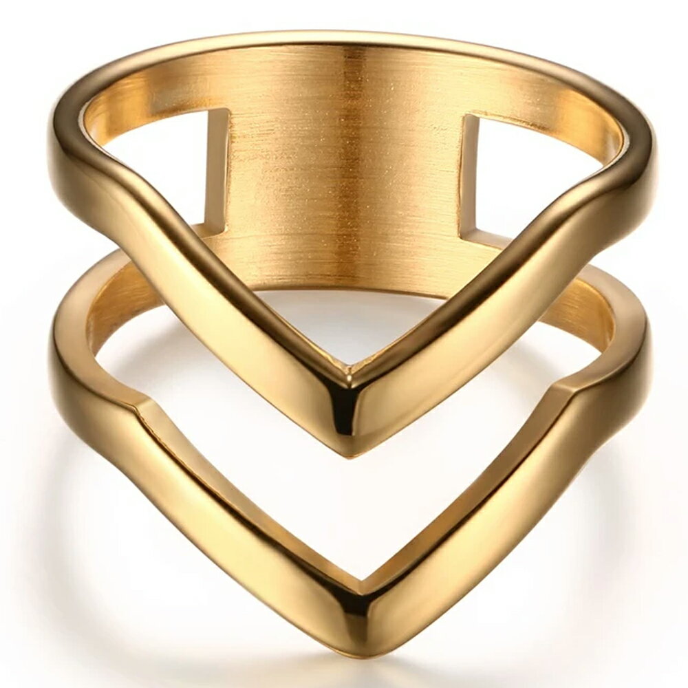 ゴールドダブルブイラインステンレスリング(RRR102) サイズ/12号/15号 2連風 シンプル プレーン ブライダル 指輪 サージカルステンレス316L メ...