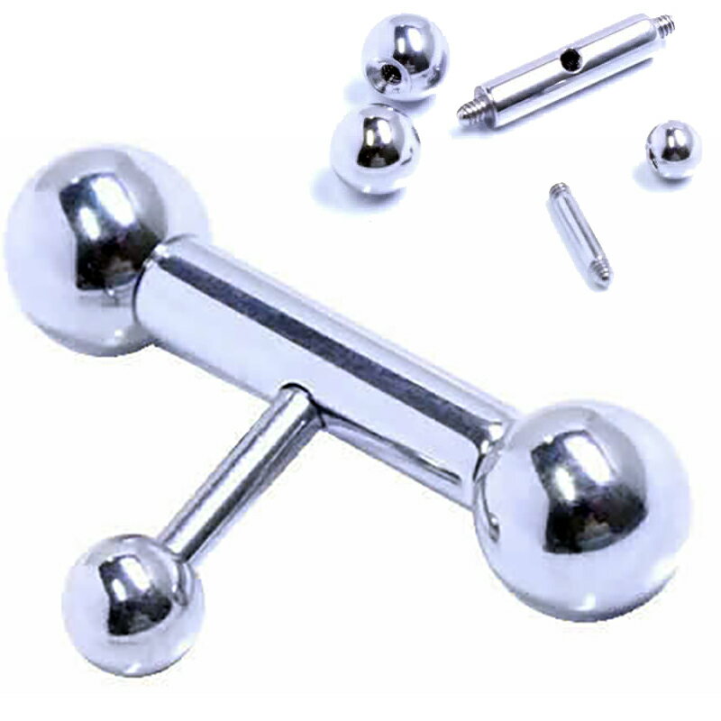 T ストレートバーベル 8ゲージ 8G 6ゲージ 6G 14ゲージ 14G ボディピアス サージカルステンレス316L ニップル 乳首 インダストリアル ボディピアス 特殊 メンズ レディース 個性的 ティ型 ユニーク マニア ネジボール ティ バーチカルホリゾンニップル 銀色 シルバー