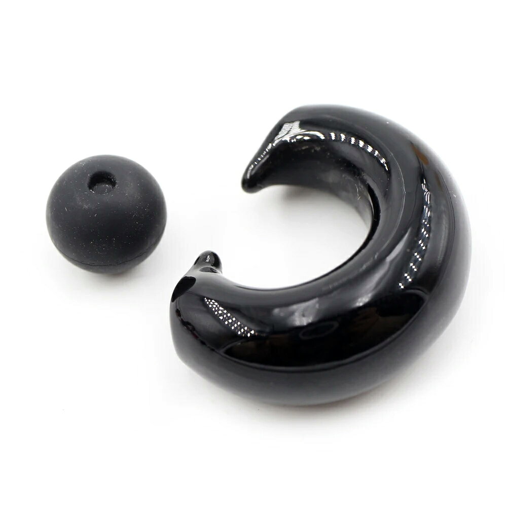 ピアス専門ショップGreen Piercingの[6G 4G 2G 0G 00G ボディーピアス] ガラス製 キャプティブビーズリング（オレンジ） ボディピアス 1個販売 メンズ レディース 6ゲージ 4ゲージ 2ゲージ 0ゲージ 00ゲージ プレゼント 彼氏 彼女 黒いゴムキャッチ 耳 イヤーロブ 軟骨 ヘリックス リング型 CBR BCR｜アングル3