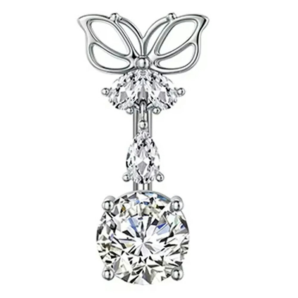 Body Earrings - [14G ボディピアス ヘソピアス] ルエムバタフライ へそピアス（トップダウン） 1個販売 14ゲージ メンズ レディース サージカルステンレス316L カーブバーベル バナナバーベル ボディーピアス 臍ピアス プレゼント ギフト 逆向き 蝶々 ちょうちょう