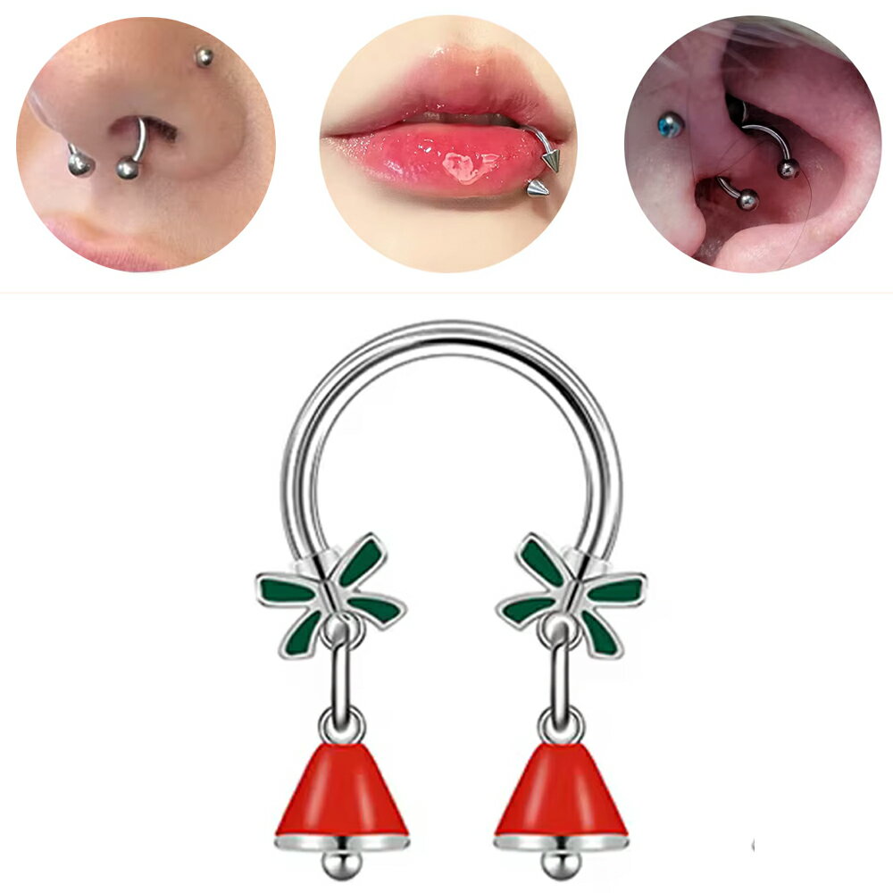 [16G ボディピアス] 赤い鐘のサーキュラー ボディーピアス 1個 16g 16ゲージ メンズ レディース コンク ダイス ヘリックス 軟骨 ステンレス トラガス セプタム リップリング 口ピアス くちピアス クチピアス 鼻ピアス ノーズピアス 耳たぶ イヤーロブ