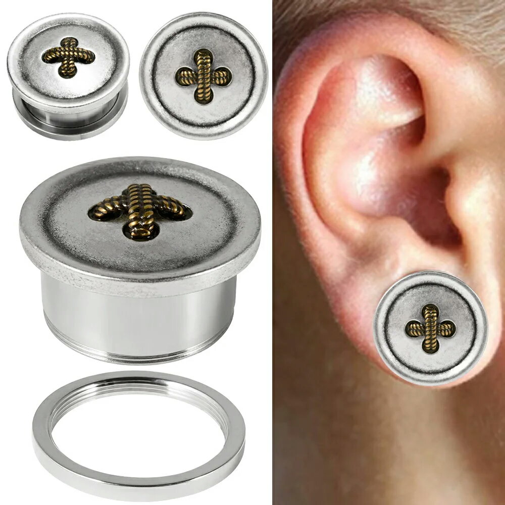 [2G 0G 00G 12mm ボディピアス] コットンボタン トンネル ボディーピアス 1個販売 裁縫 手芸 面白い お..