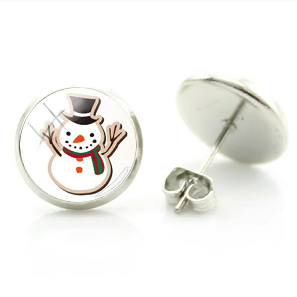 14mm 카보숀 귀걸이 (스노우 맨) 1 페어 크리스마스 겨울 눈사람 유키 달마 12 월 산타 클로스 이벤트 원형 둥근 카보숀 20G 20 게이지 20g 패션 귀걸이 실버 은색