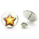14mm カボションピアス (ティンクルスター) 1ペア クリスマス 冬 黄色 イエロー 星 キラキラ 12月 サンタクロース イベント 丸型 丸い カボーショ...