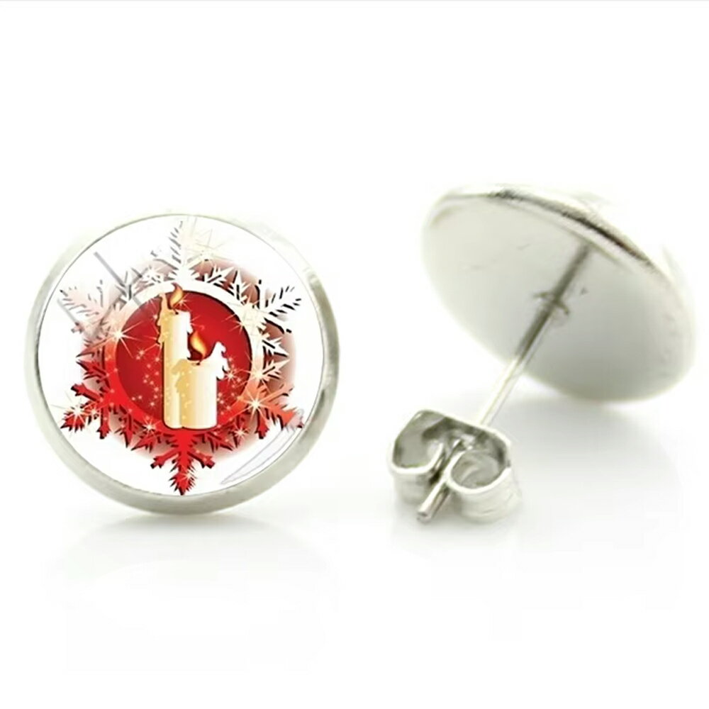 14mm カボションピアス (クリスマスキャンドル) 1ペア クリスマス 冬 ロウソク アロマキャンドル 蝋燭 ..