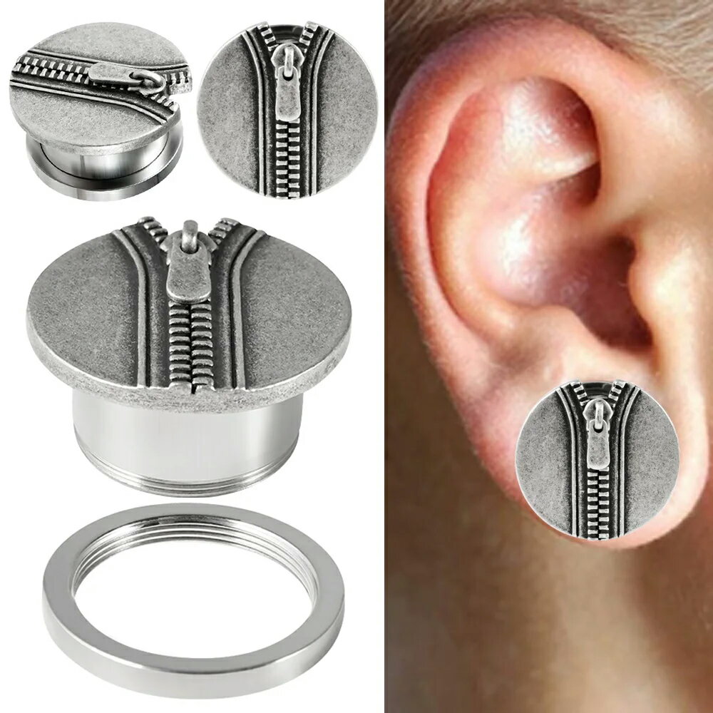 [0G 00G 12mm ボディピアス] ファスナー トンネル ボディーピアス 1個販売 ジッパー チャック 裁縫 手..
