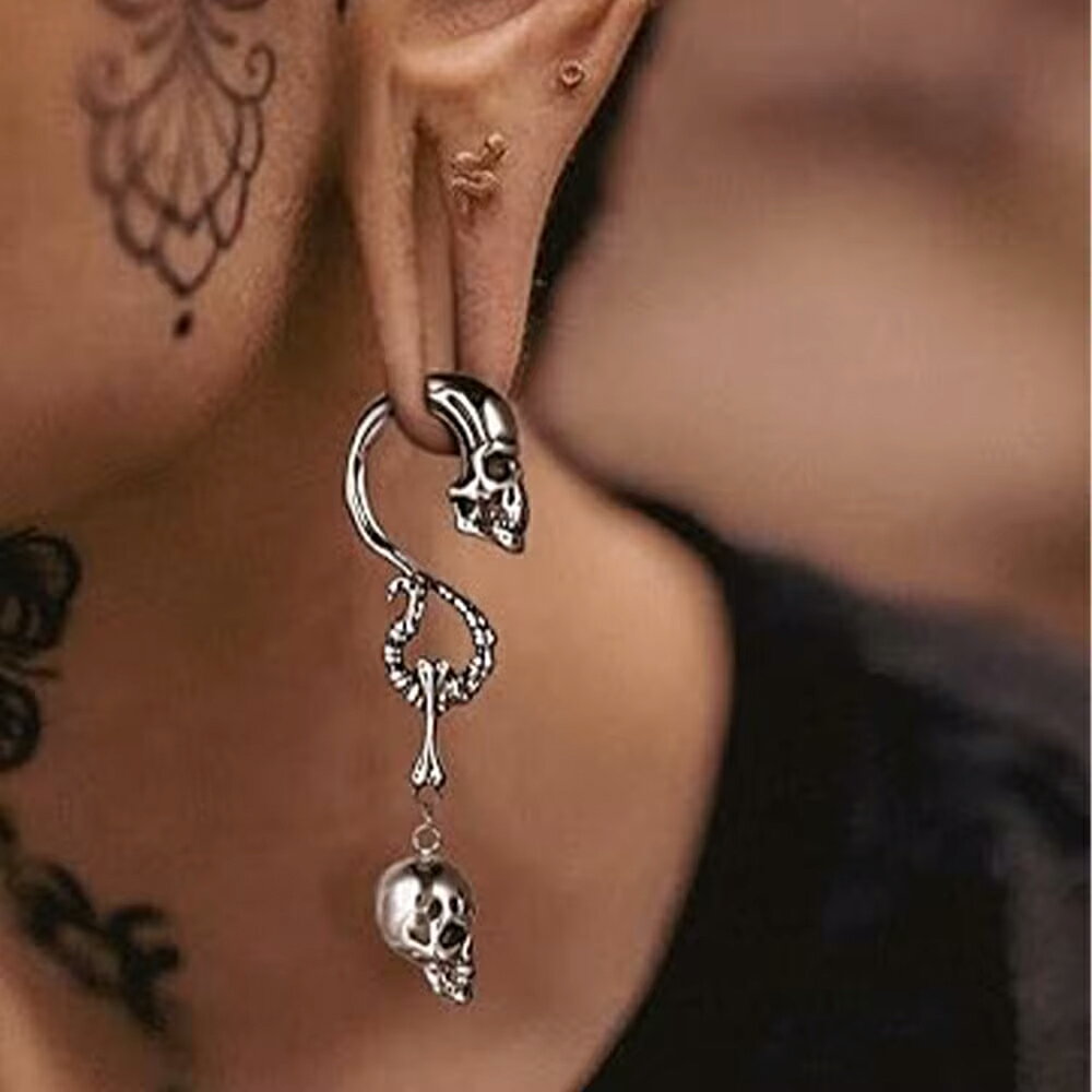[4G ボディピアス] ダブルスカルウエイトフック型 ボディーピアス 4ゲージ 1個 ドクロ 頭蓋骨 髑髏 骸骨 がいこつ がい骨 スケルトン メンズ レディース 面白い ユニーク フック型 プレゼント 重い 重たい 拡張 伸ばす 銀色 シルバー 男性 女性 プレゼント ホラー 怖い