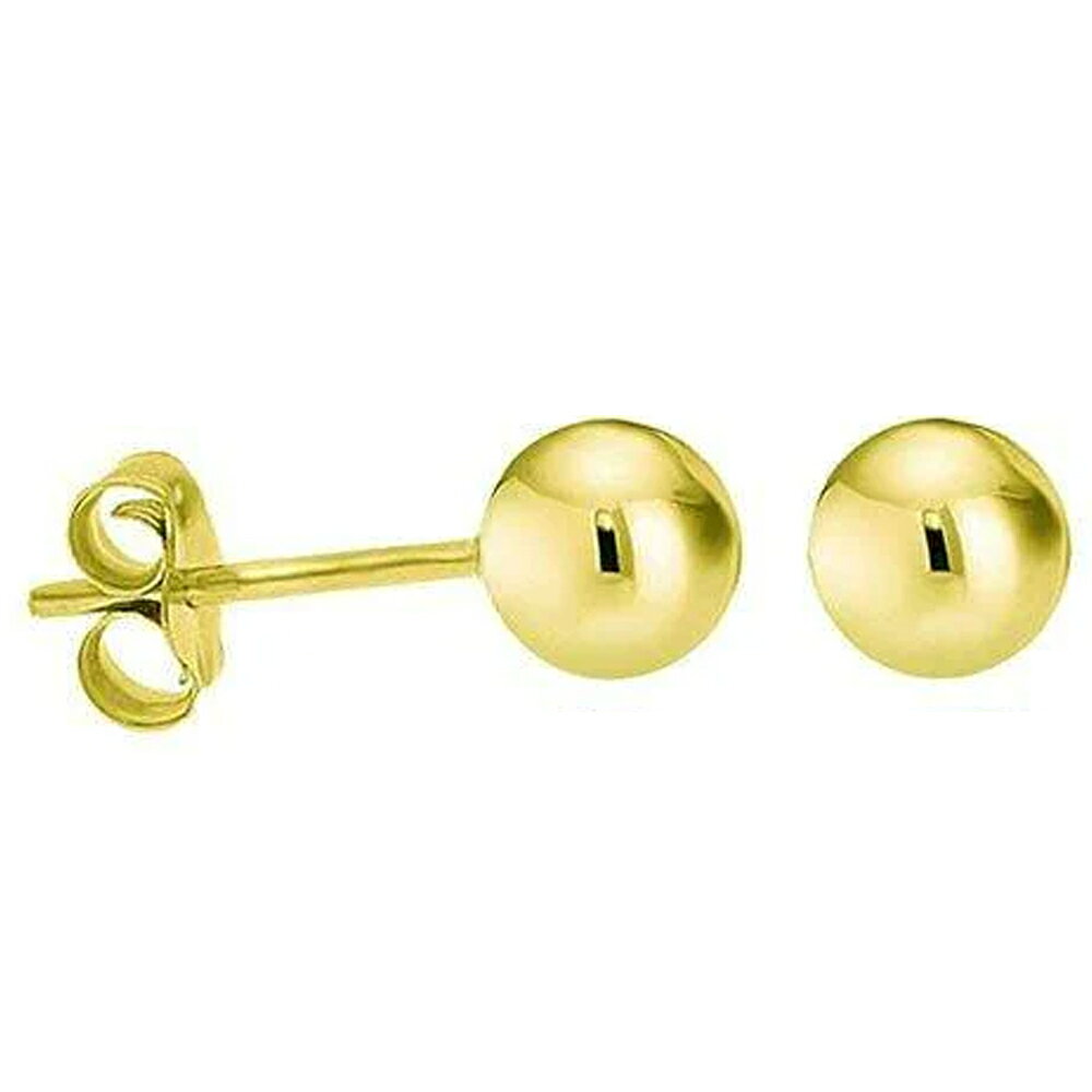 Rakuten - [22G K14スタッドピアス] 14金シンプルボールスタッドピアス（5mm） 1ペア販売 大きめ ビッグ 刻印あり 14K イエローゴールド キャッチピアス 本物の金 22ゲージ メンズ レディース プレゼント 耳 軟骨 ゴールドピアス ギフト プレーン 玉 球体 丸玉 両耳