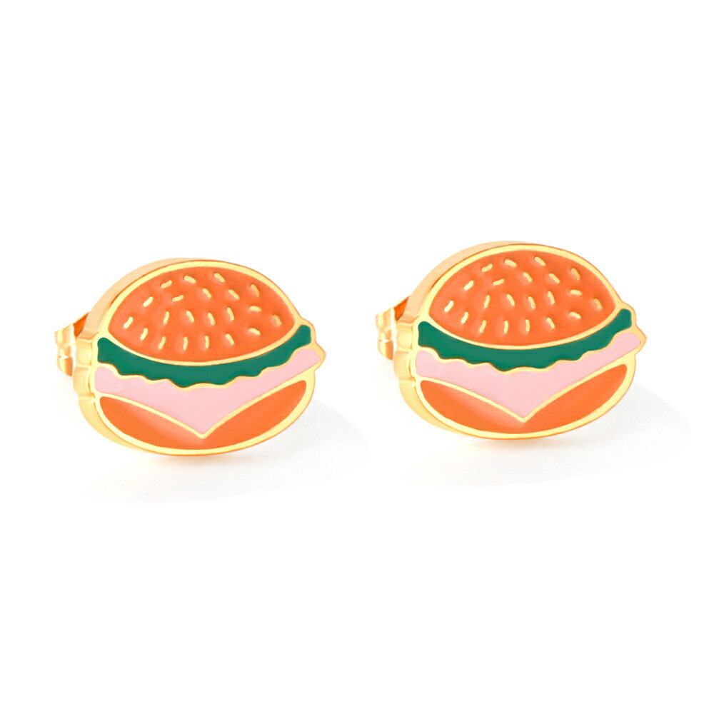 Hamburger Stainless Steel Earrings (1 Pair) - Fashion Earrings for Both Ears - Fast Food - Food - Funny - Men's - Women's - Silver - Gold - 20 Gauge - Earrings - Cartilage - Stud Earrings - Gift - Girlfriend - Boyfriend