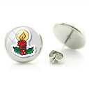 14mm カボションピアス (クリスマスキャンドル) 1ペア 樹木 クリスマスツリー 12月 サンタクロース 蝋燭 ロウソク イベント 丸型 丸い カボーション 20G 20ゲージ 20g ファッションピアス シルバー 銀色