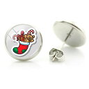 14mm カボションピアス (靴下いっぱいのプレゼント) 1ペア 樹木 クリスマスツリー 12月 サンタクロース 贈物 くつした ソックス ギフト 赤色 レッド...