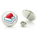 14mm カボションピアス (クリスマス帽子) 1ペア 樹木 クリスマスツリー 12月 サンタクロース 贈物 ボウシ 赤色 レッド 白色 ホワイト イベント 丸...