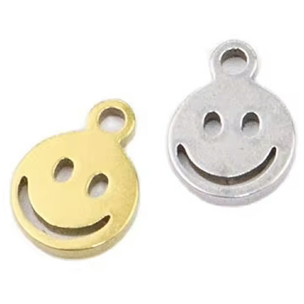 ミニスマイルくん ステンレスパーツ 1個販売 シルバー ゴールド 銀色 金色 ペンダント トップ ネックレス 小さい スモール ブレスレット アクセサリー ボディピアス チャーム DIY イヤリング イヤーカフ ニコちゃん 金具 手作り ハンドメイド 部品 販売 可愛い フラット 製作