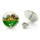 14mm カボションピアス (グリーンラッピング) 1ペア リボン オーナメント 緑色 クリスマスツリー 飾り キャンディー 12月 イベント 丸型 丸い カボ...
