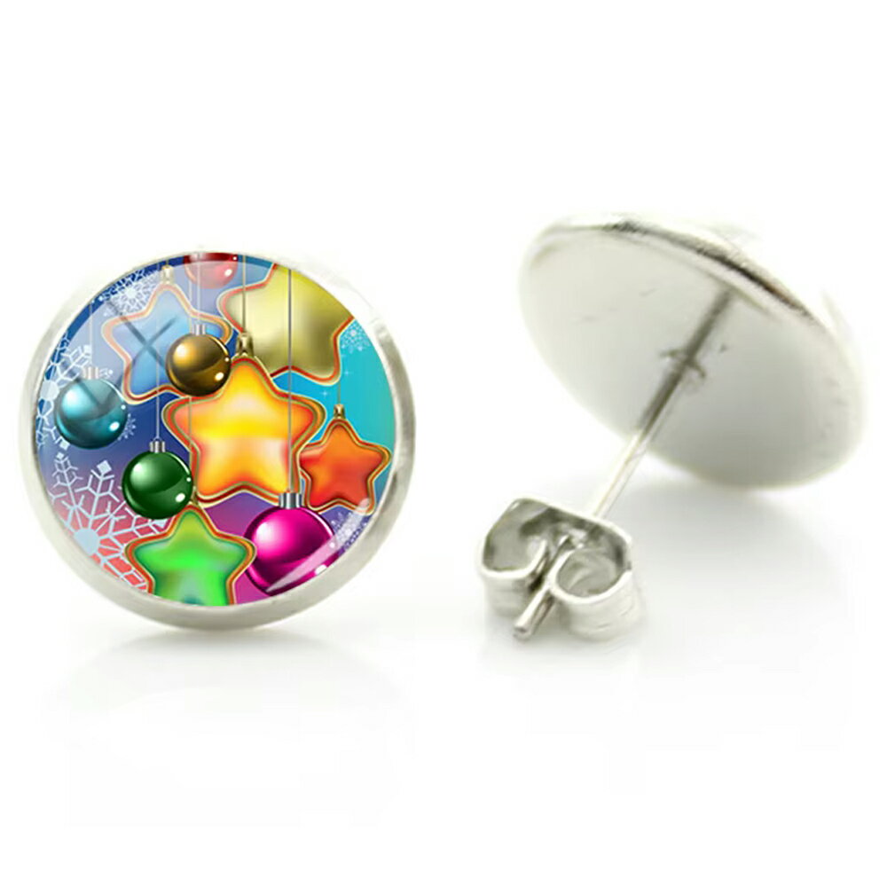 Rakuten - 14mm カボションピアス (スターオーナメント) 1ペア クリスマス 飾り デコレーション 星 カラフル 12月 イベント 丸型 丸い カボーション 20G 20ゲージ 20g ファッションピアス シルバー 銀色