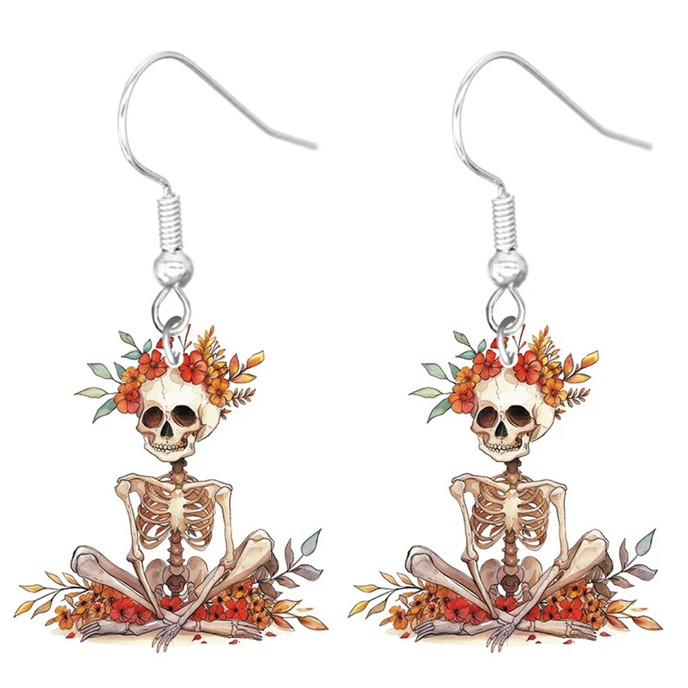 가든 해골 후크 귀걸이 1 쌍 판매 아메리칸 귀걸이 20G 20 게이지 패션 귀걸이 소름 끼치는 꽃 꽃 해골 해골 해골 유령의 집 직원