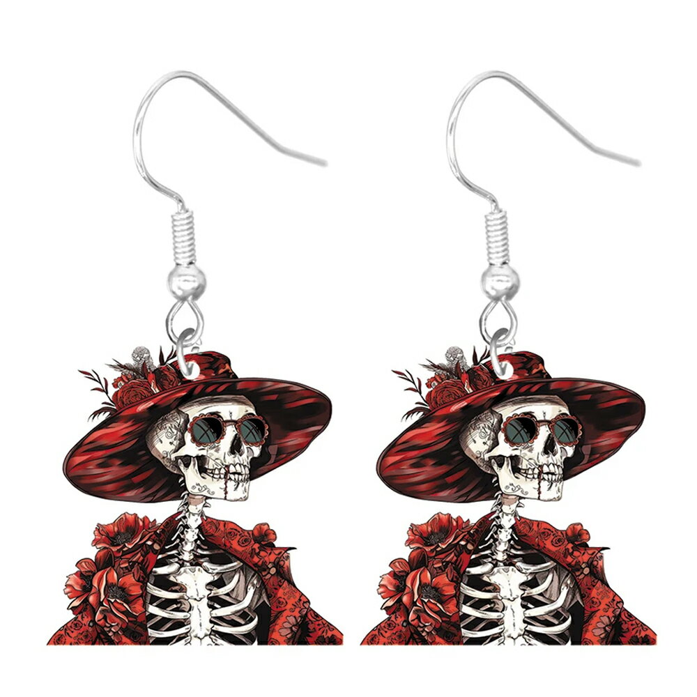 마담 해골 후크 귀걸이 1 쌍 판매 아메리칸 귀걸이 20G 20 게이지 패션 귀걸이 으스스한 화려한 신부 플라워 해골 유령의 집 직원