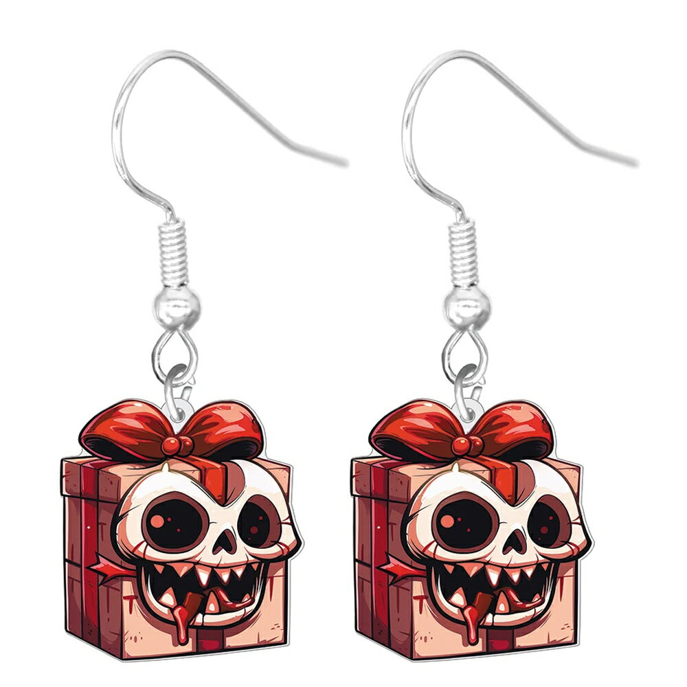 스컬 선물 박스 후크 귀걸이 1 쌍 판매 아메리칸 귀걸이 20G 20 게이지 패션 귀걸이 소름 끼치는 괴물 해골 해골 해골 래핑 리본 크리스마스 독특한 웃긴 남성 여성 선물 가방 직원