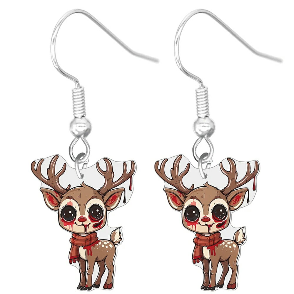 피투성이 순록 후크 귀걸이 1 쌍 판매 아메리칸 귀걸이 20G 20 게이지 패션 귀걸이 소름 끼치는 동물 동물 사슴 디어 머플러 귀여운 크리스마스 독특한 흥미로운 맨즈 레이디스 선물 가게 선물 가짜 기후