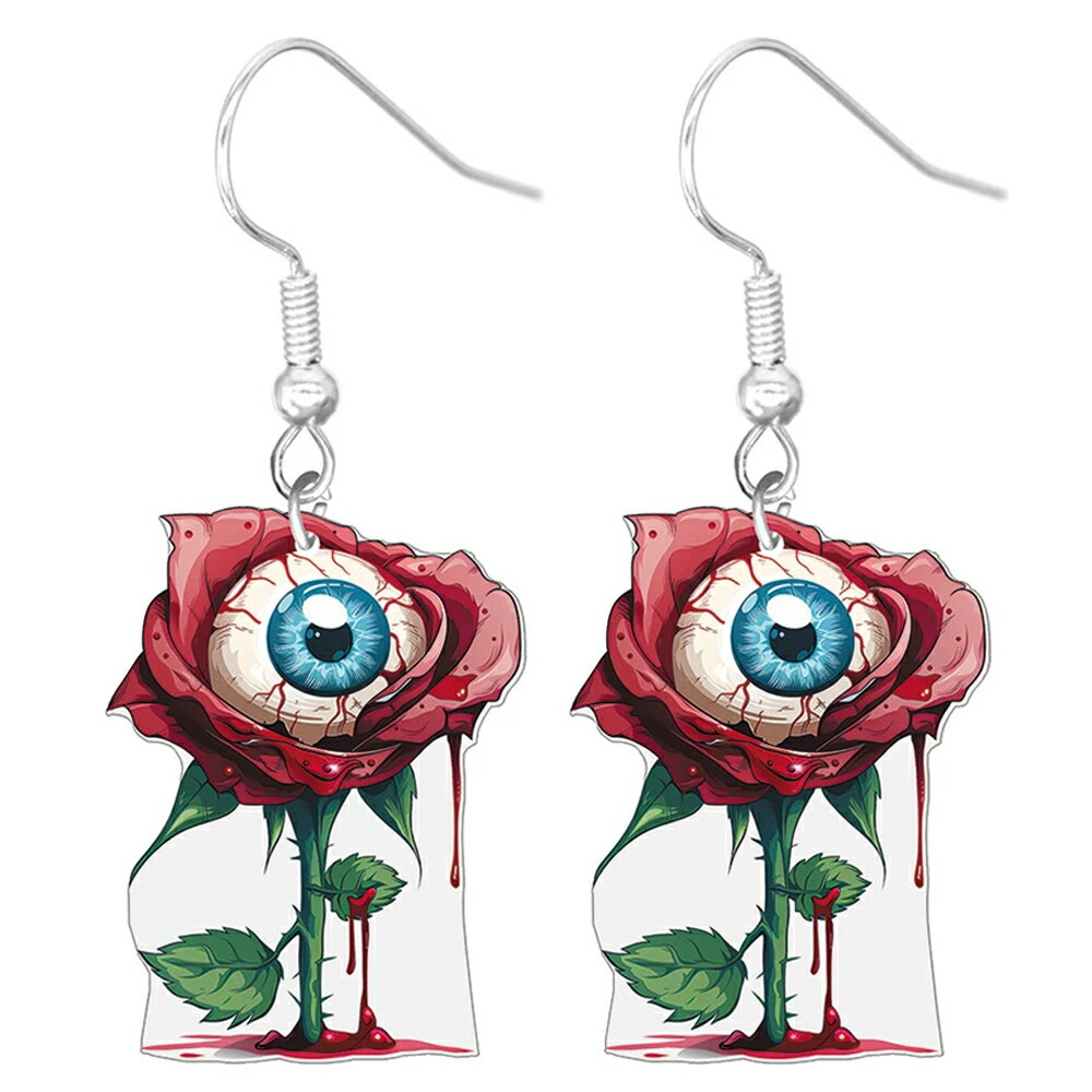 로즈 아이 후크 귀걸이 1 쌍 판매 아메리칸 귀걸이 20G 20 게이지 패션 귀걸이 소름 끼치 장미 꽃 꽃 눈길 혈액 눈 크리스마스 독특한 흥미로운 맨즈 레이디스 선물 할로윈 선물 가게 선물