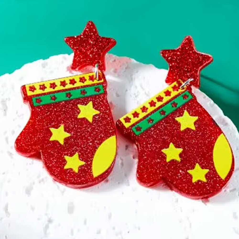 Other - 赤い星の手袋ピアス 1ペア販売 メンズ レディース クリスマス テブクロ 星 スター レッド 赤色 キャッチピアス スタッドピアス 20G 20ゲージ 両耳 揺れる アクリル プラスチック 男性 女性 プレゼント デート 可愛い イベント